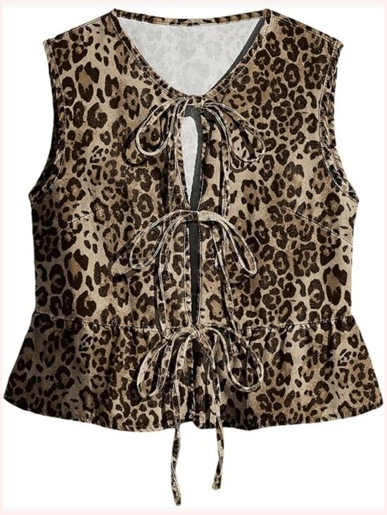 Jackets & Blazers - Y2k Tie Front Denim Vest V Neck Ruffle Hem Sleeveless Peplum Top Shirt